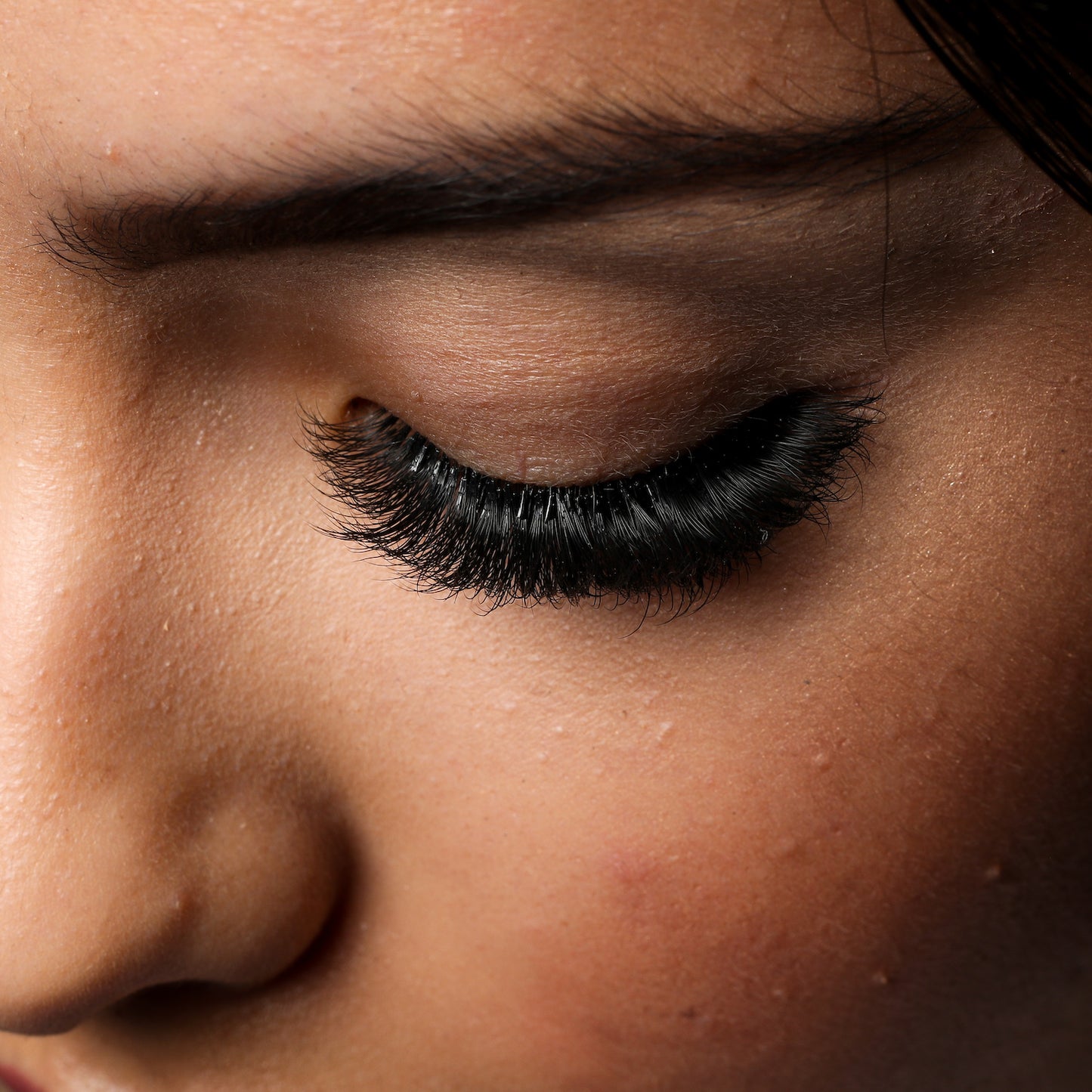 Volume Style Eyelash Extension Set, Closeup on client