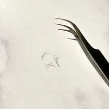 Load image into Gallery viewer, Crystallized Fan Eyelash Extensions on table with tweezers
