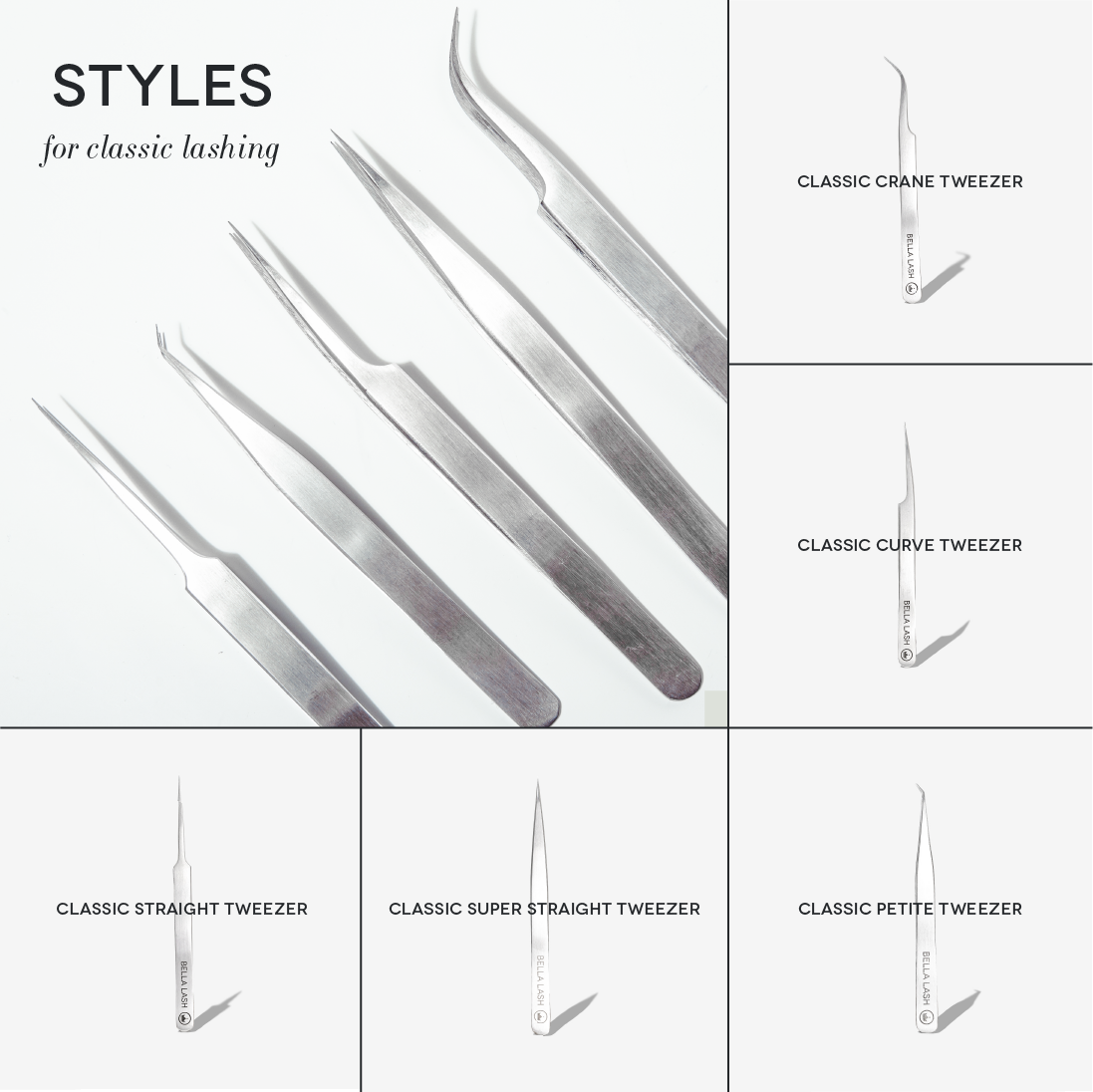 Classic Eyelash Tweezers, 5 styles